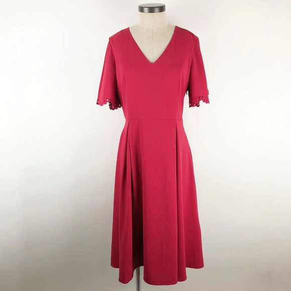 H&M Red Short Sleeve Fit And Flare Midi Dress - Picture 1 of 15